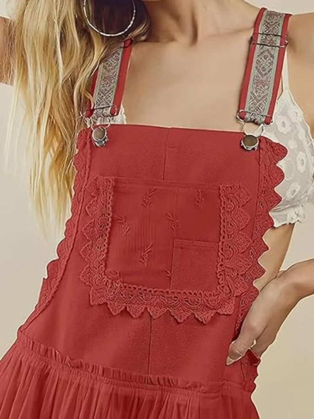 Tiered Pinafore Bib Overall Maxi Dress - Picture 3 of 8
